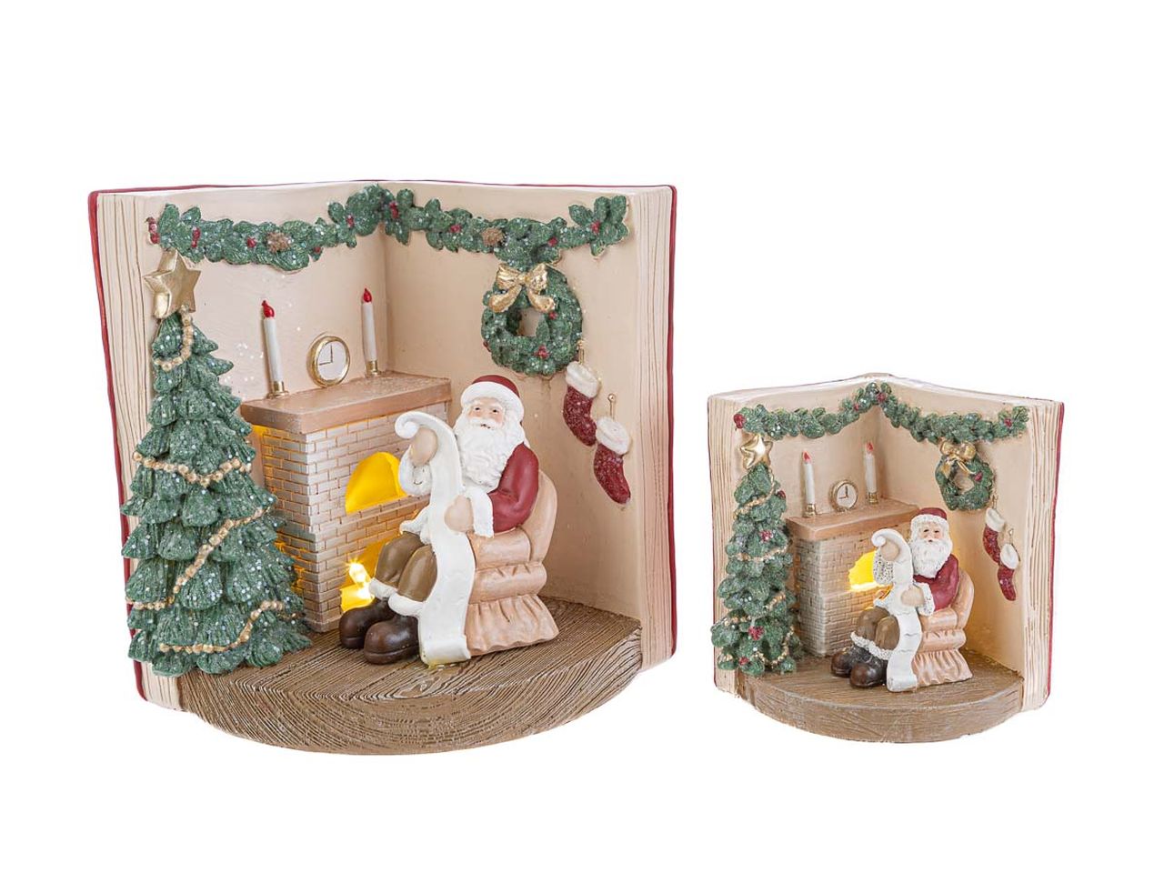 Libro babbo natale in resina con led misura 16,5x14xh.15cm