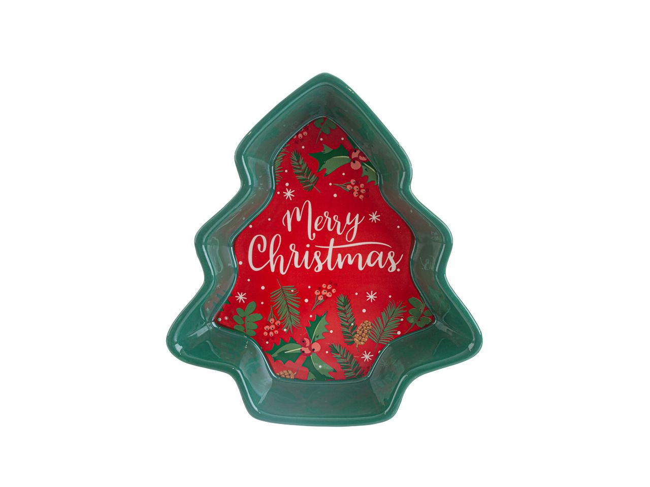 Vassoio albero in ceramica merry christmas misura 22x18,5xh.4,5cm con astuccio