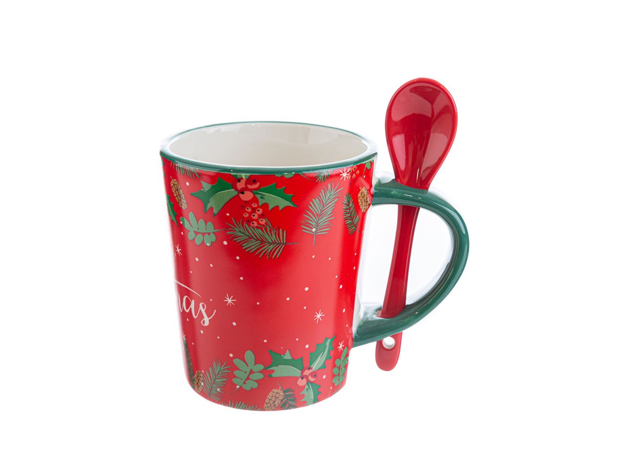 Tazza in ceramica con cucchiaio merry christmas misura 12x8,5xh.10cm con astuccio
