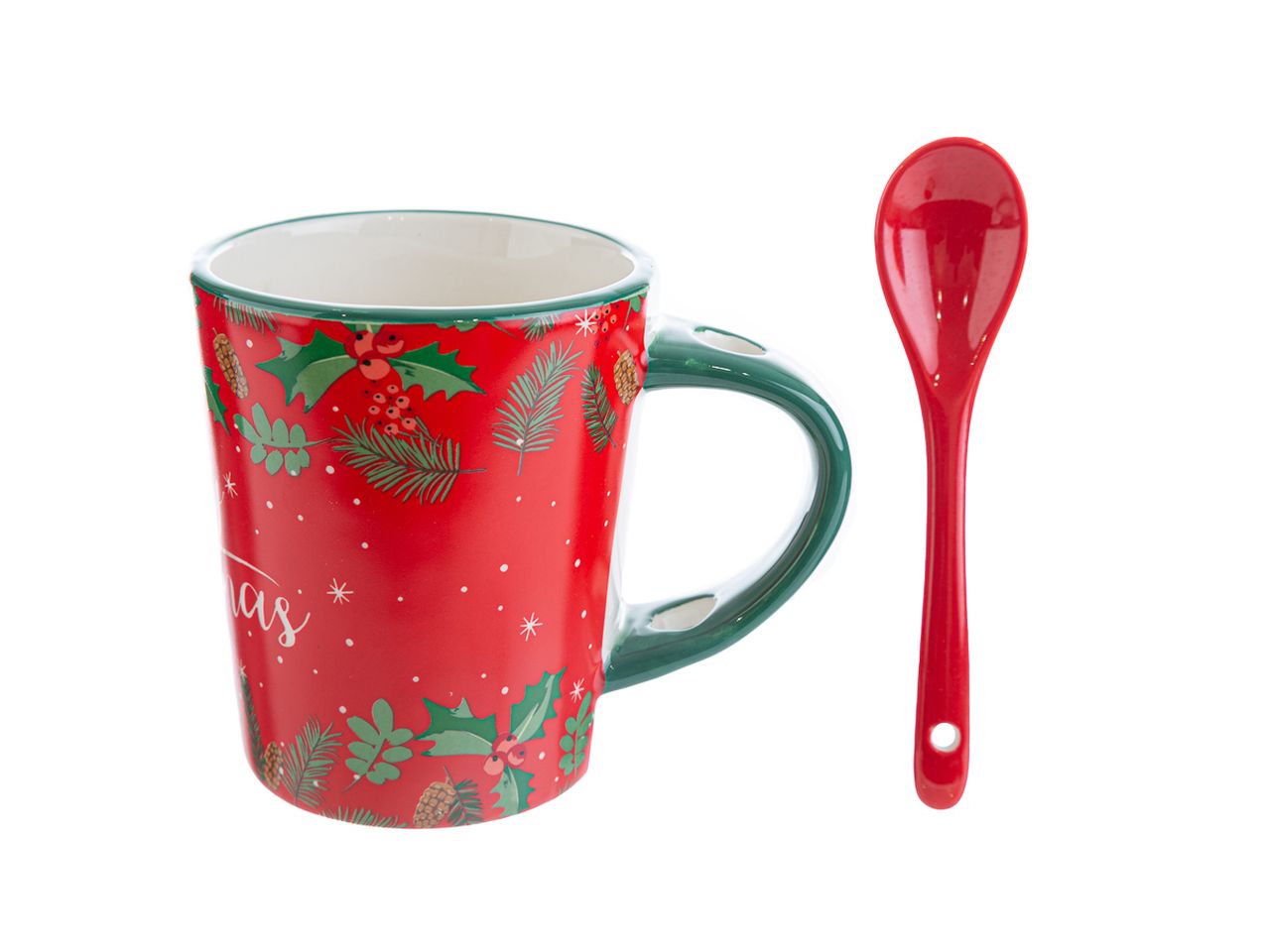 Tazza in ceramica con cucchiaio merry christmas misura 12x8,5xh.10cm con astuccio