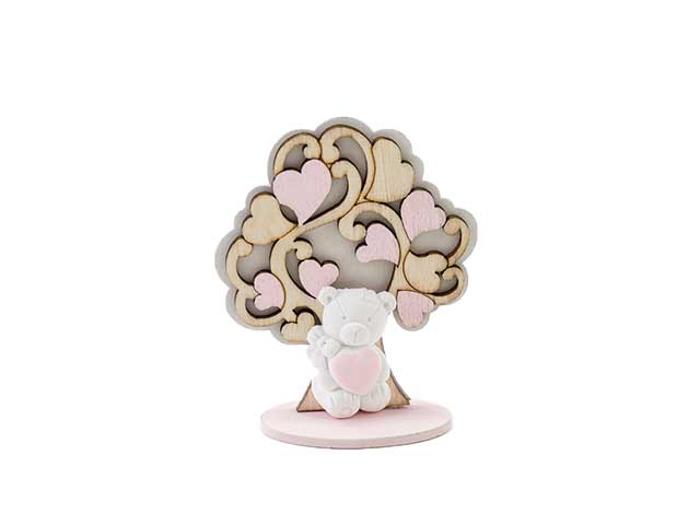 Albero legno orsetto rosa h.8cm 53222