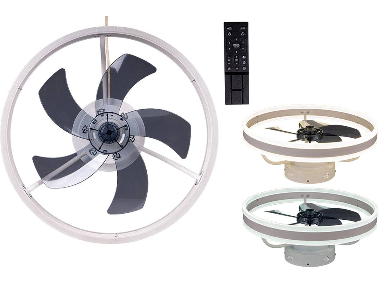 ventilatore sospeso 7 pale con telecomando d.40cm argentato