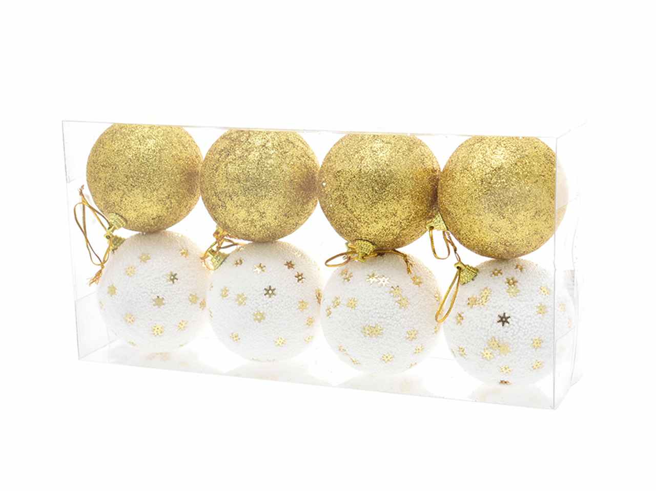 Palle 8 pezzi 8cm con fiocchi di neve oro