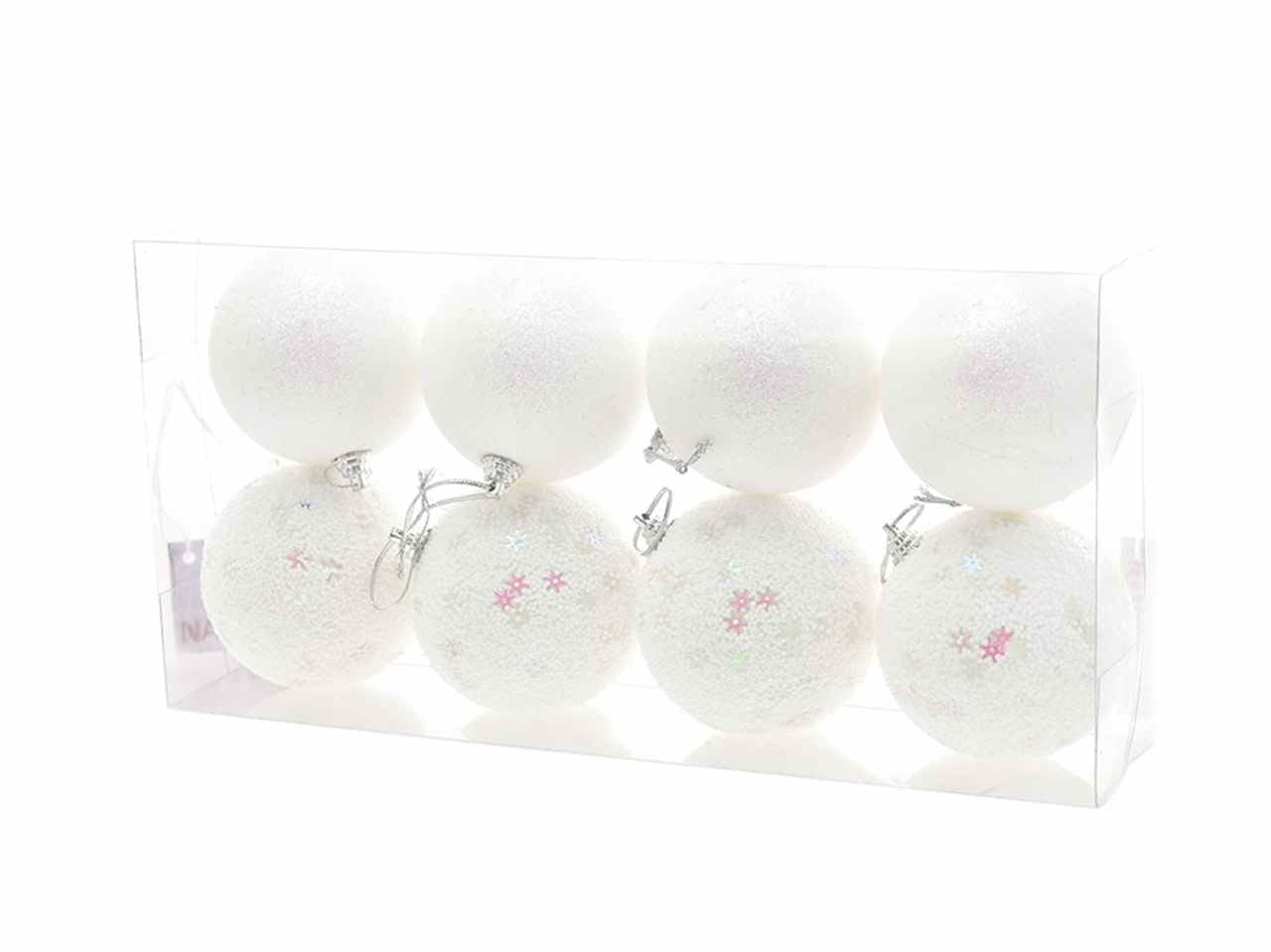 Palle 8 pezzi 8cm con fiocchi di neve bianco