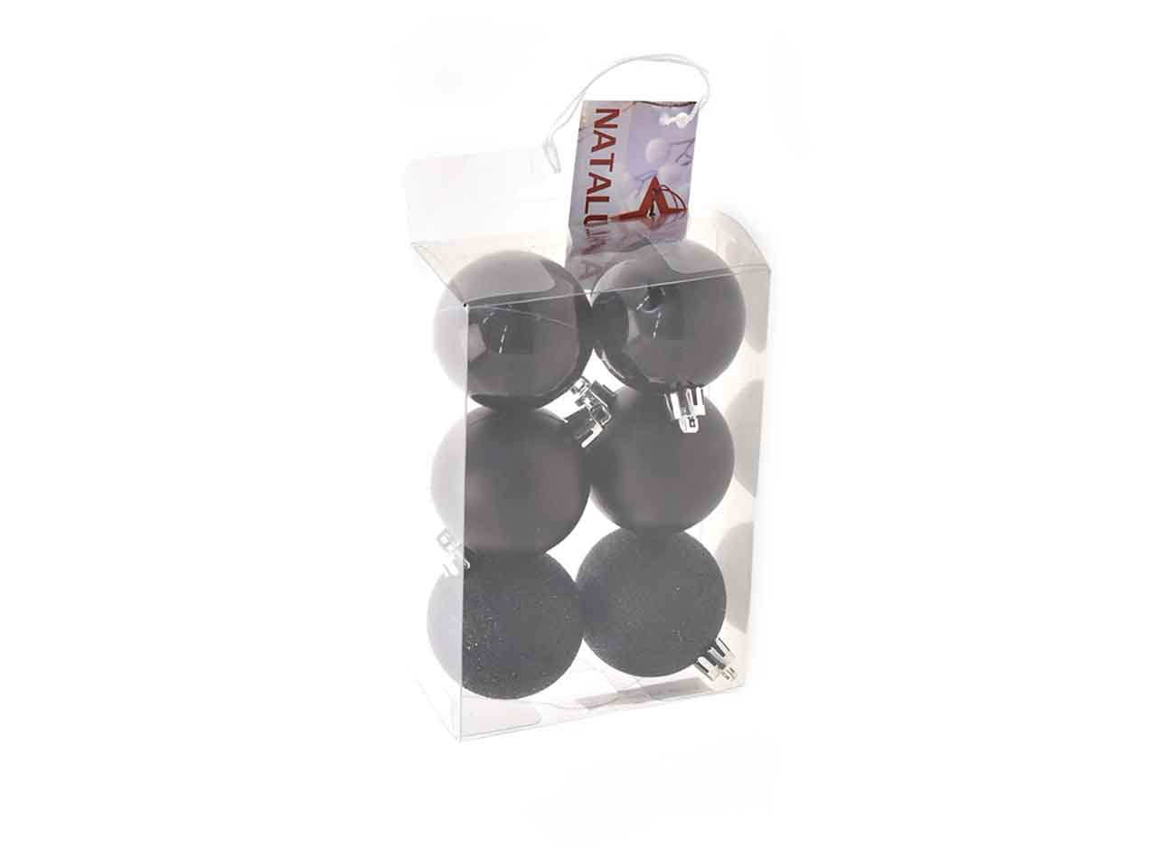 Palline natalizie matto/lucido/glitter nero diametro 5cm - 6 pezzi