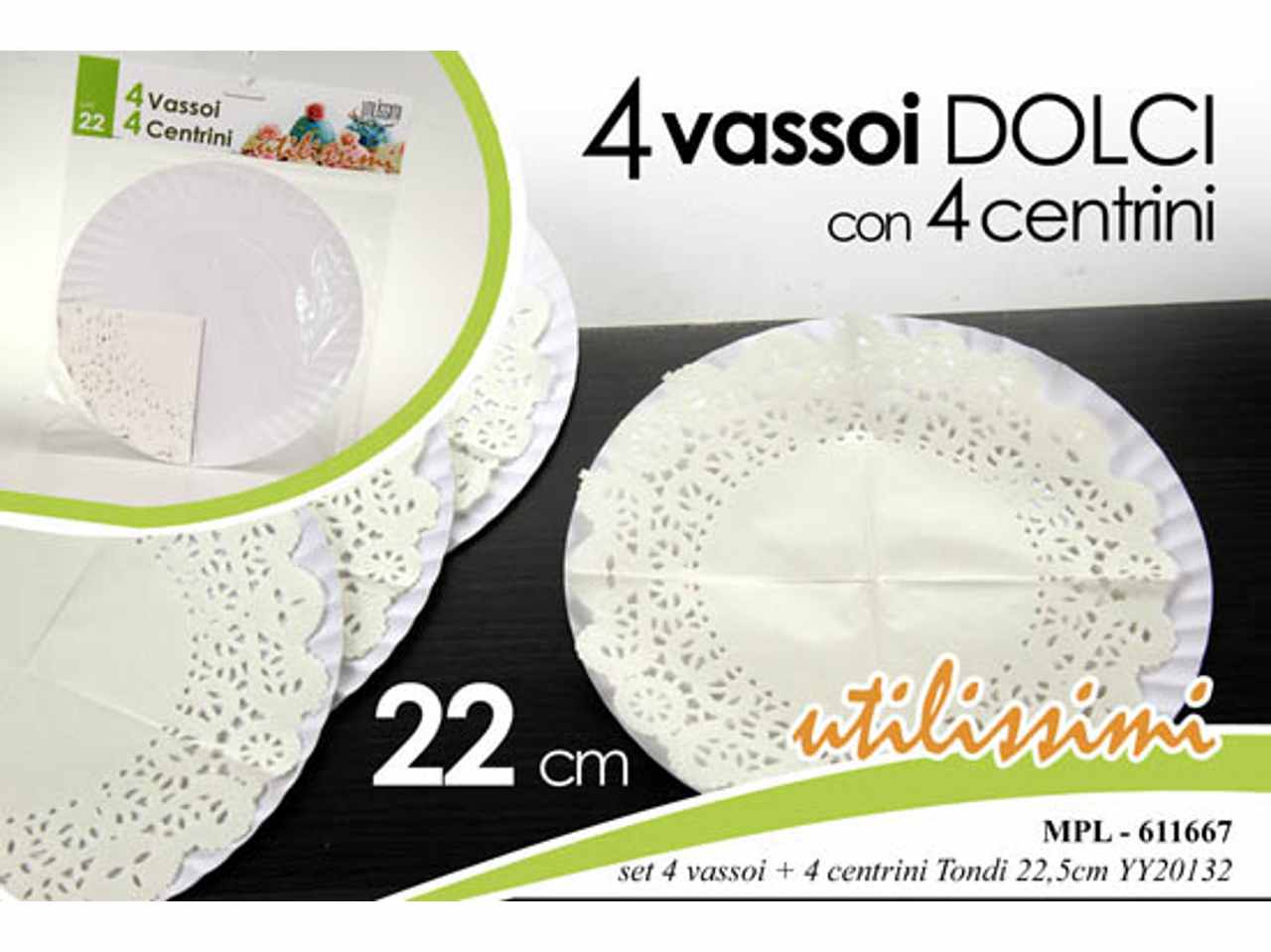 Vassoio tondo c/4 centrini 22,5cm611667