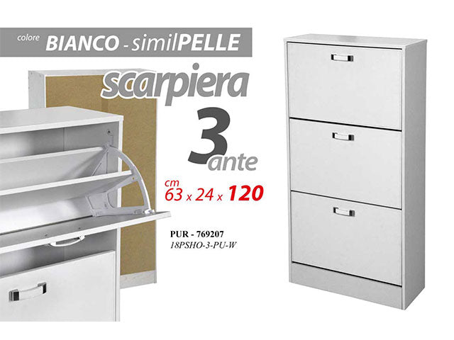 scarpiera 3p bianca 63x24x120cm 768798