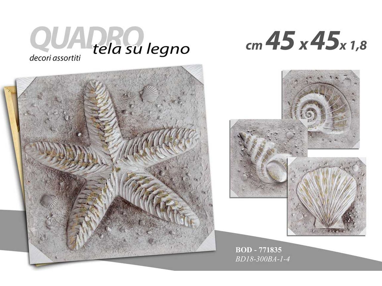 Quadro tela su legno 45x45x1,8cm decori assortiti