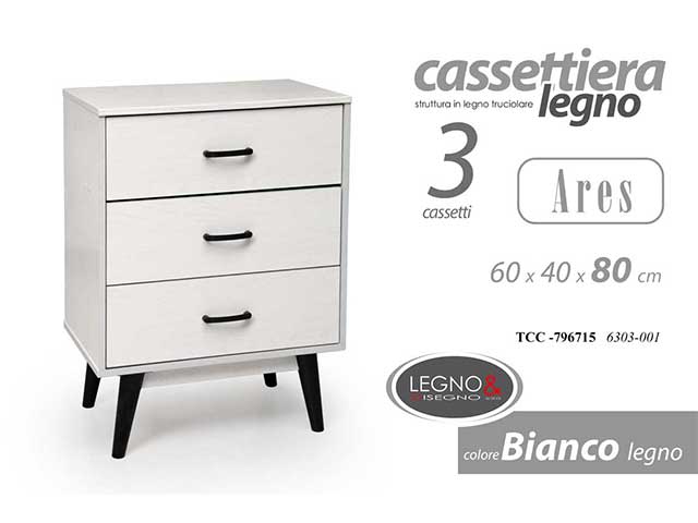 Linea ares cassettiera con 3cassetti 60x40x80cm 796715