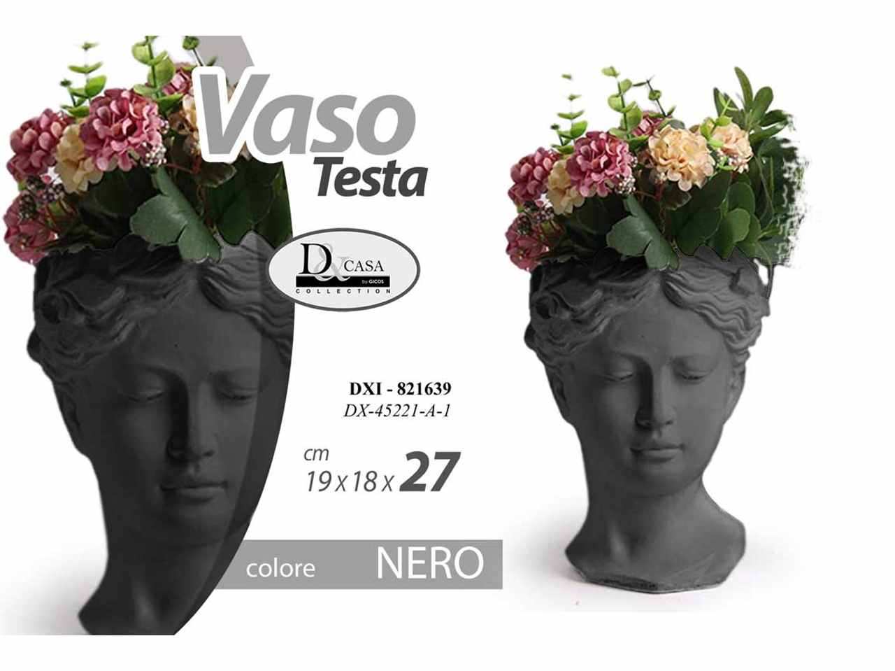 Vaso testa di 19x18x27cm nero 821639