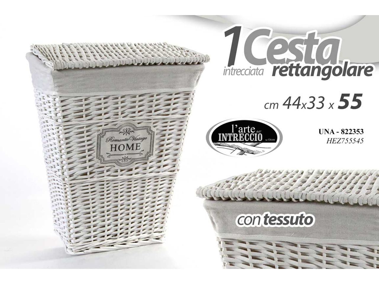 Cesta intrecciata rettangolare 44x33x55cm