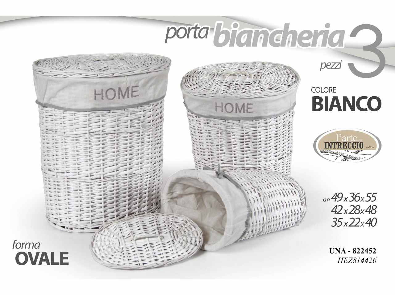Cesta p.biancheria 3 pezzihome 814433822452