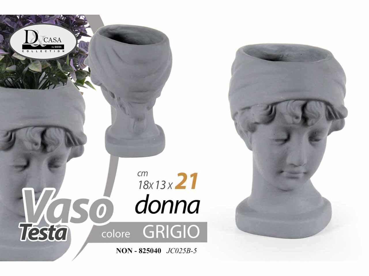 Vaso testa di donna grigio 18x13x21 825040