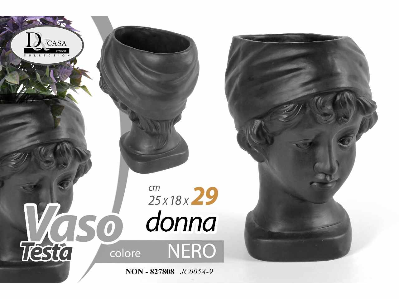 vaso testa di donna nera 25x18x29 827808