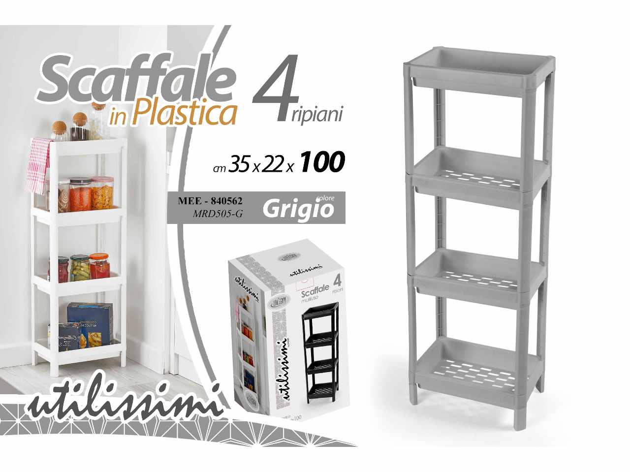 Scaffale 4 pl.grigio 35x22x100cm840562