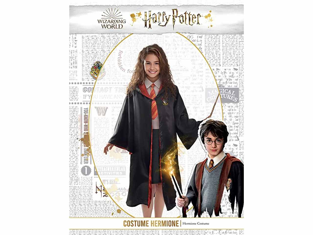 Costume di hermione comprende mantello con logo stampato e finta camicia con cravatta taglia 5-7 anni