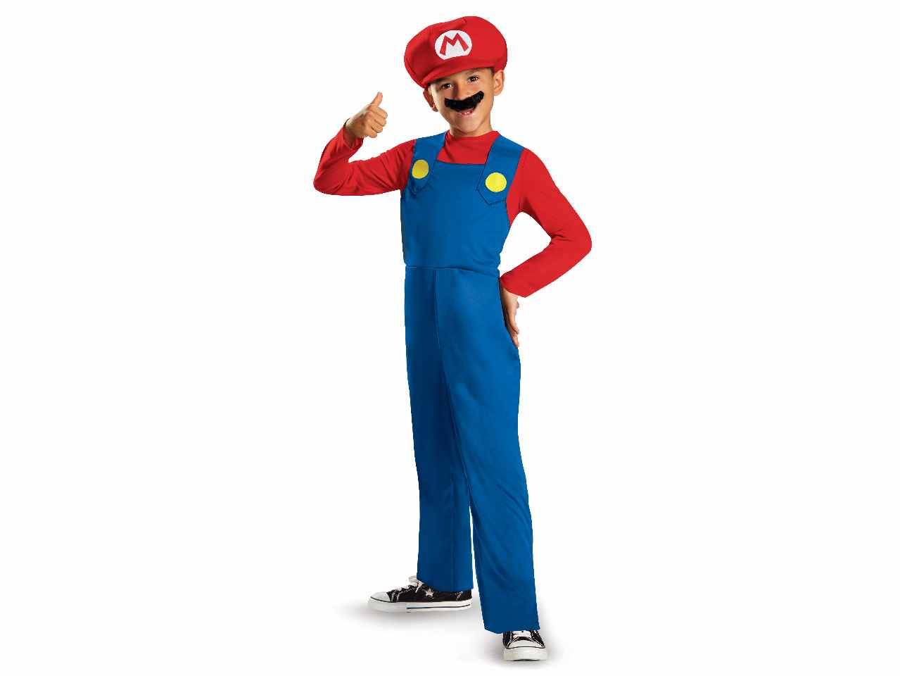 mario classic costume comprende tuta cappello e baffi autoadesivi taglia 4-6 anni