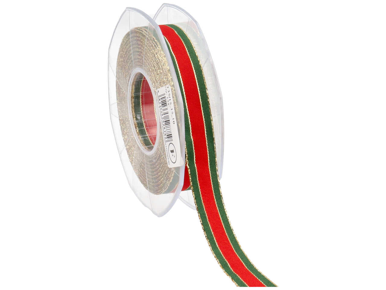 Nastro rigatone di natale 15mm 15mt multicolore verde oro e rosso