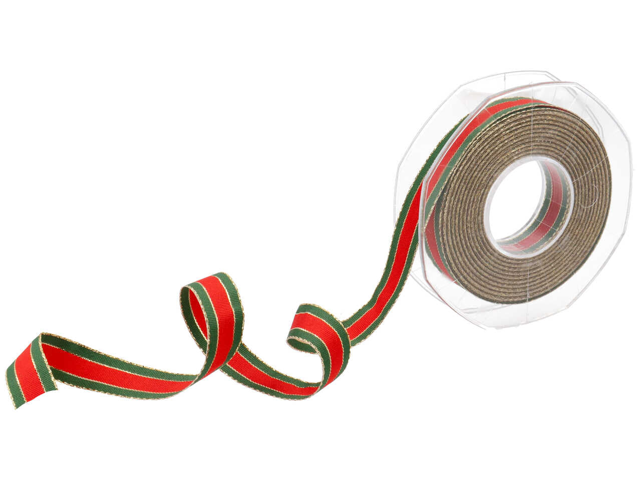 Nastro rigatone di natale 15mm 15mt multicolore verde oro e rosso