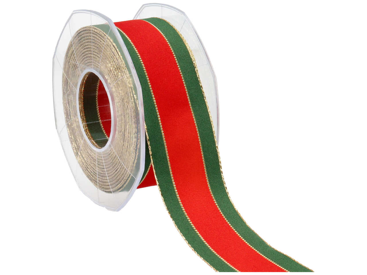 Nastro rigatone di natale 40mm 15mt multicolore verde oro e rosso