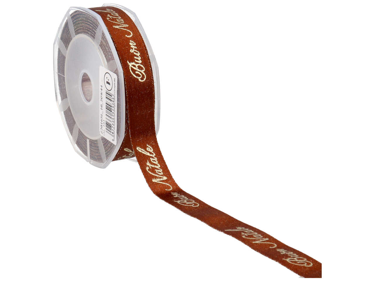 Nastro doppio raso boutiques con filato lamè 16mm 10mt ser marrone con decoro buon natale