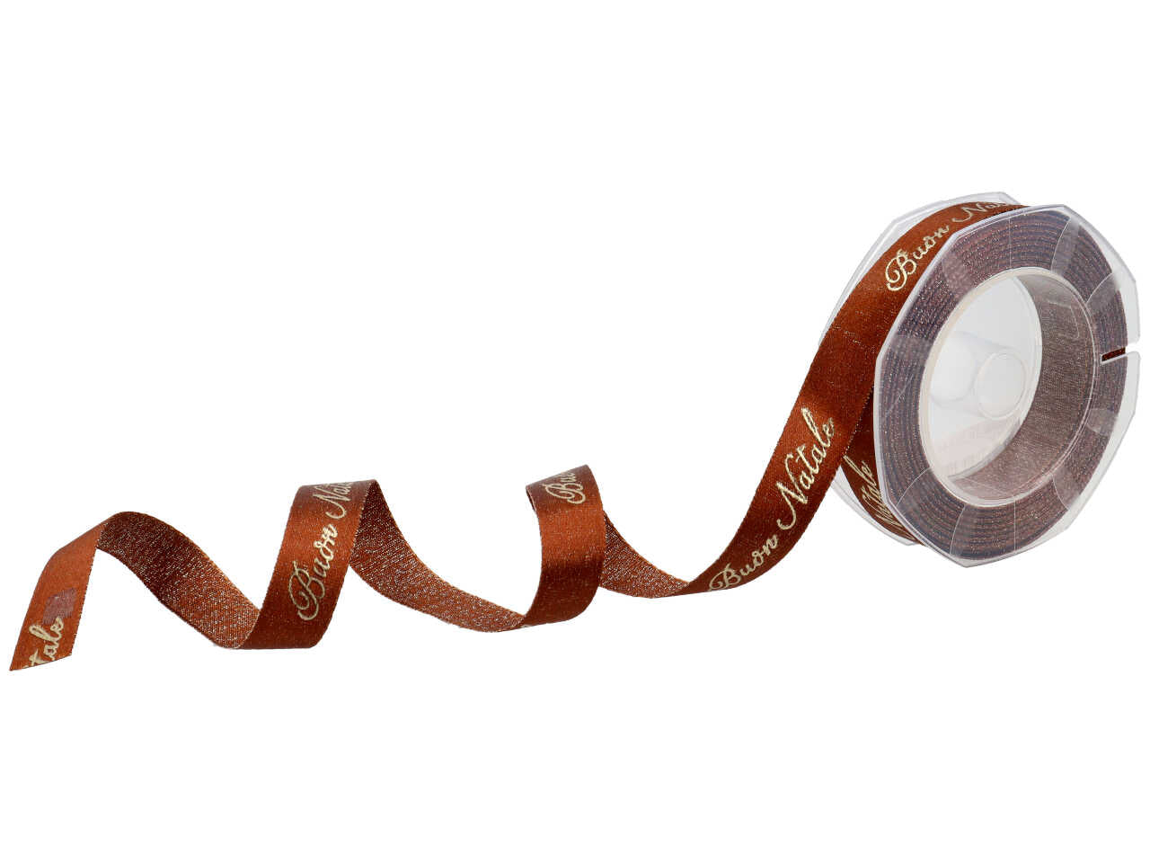Nastro doppio raso boutiques con filato lamè 16mm 10mt ser marrone con decoro buon natale