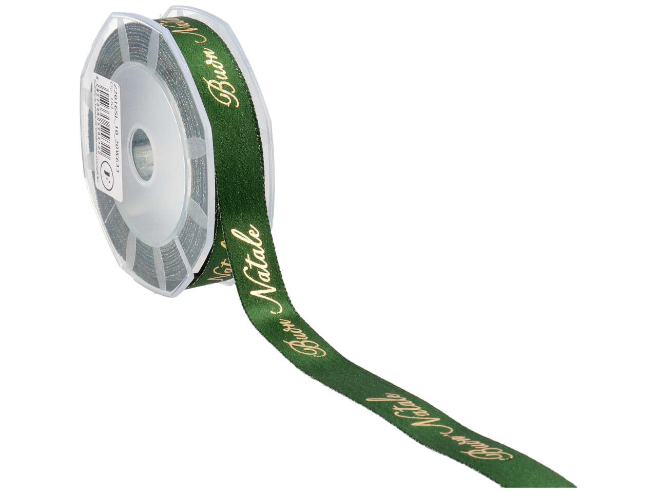 Nastro doppio raso boutiques con filato lamè 16mm 10mt ser verde con decoro buon natale