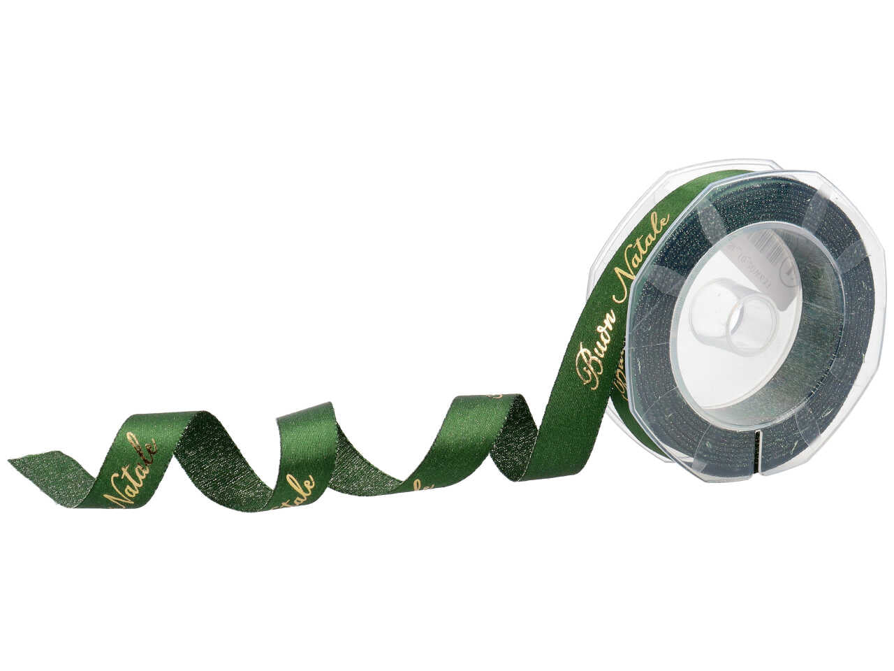 Nastro doppio raso boutiques con filato lamè 16mm 10mt ser verde con decoro buon natale