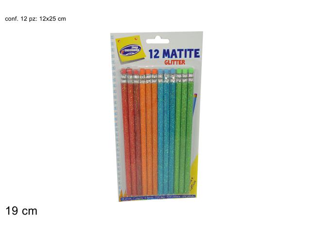 Matite glitter con gommino colori assortiti altezza 19 cm