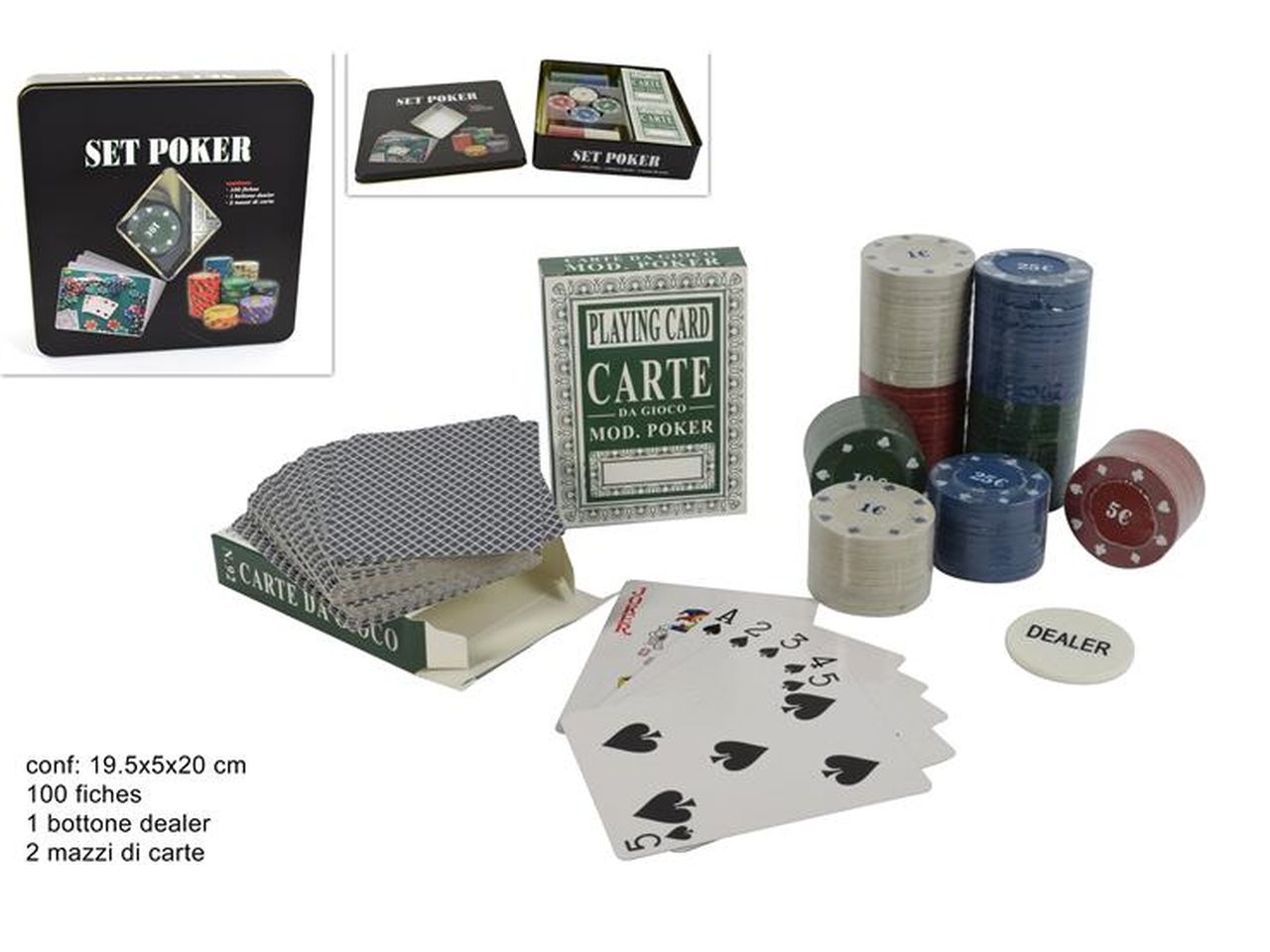 Scatola pe gioco poker con carte