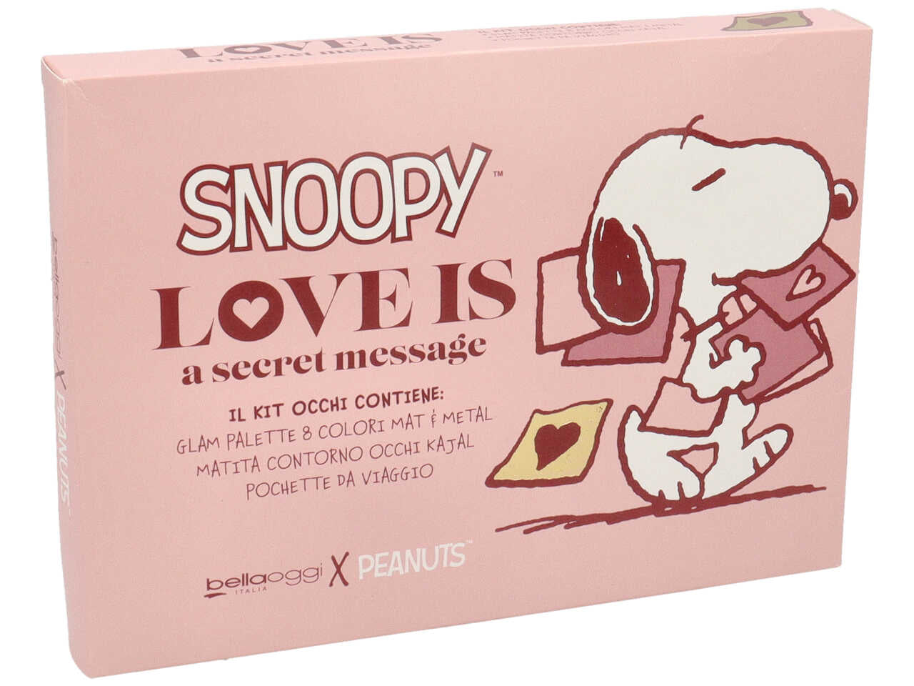 Bellaoggi peanuts pochette love is a secret message contiene 1 matita occhi e una palette da 8 ombretti