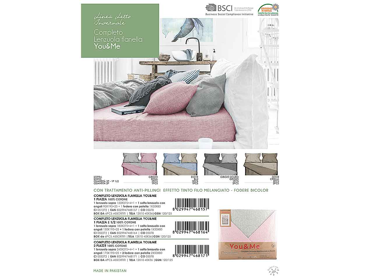 Completo lenzuola flanella you&me 2 posti