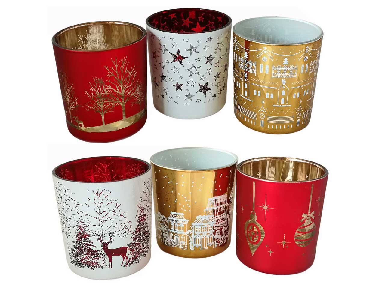 Porta candele vetro con disegni natale
