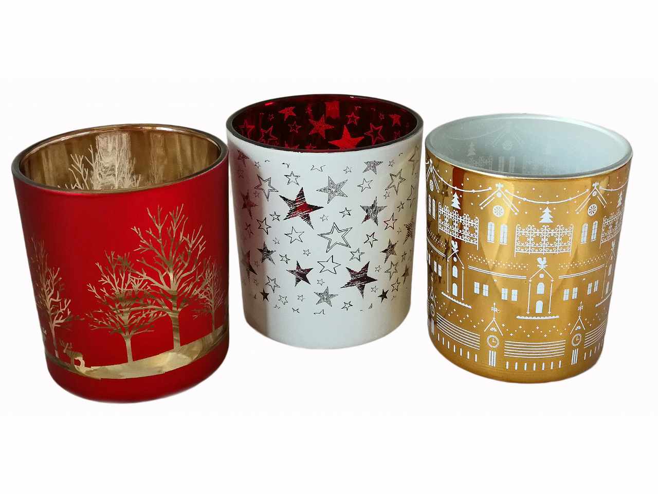 Porta candele vetro con disegni natale
