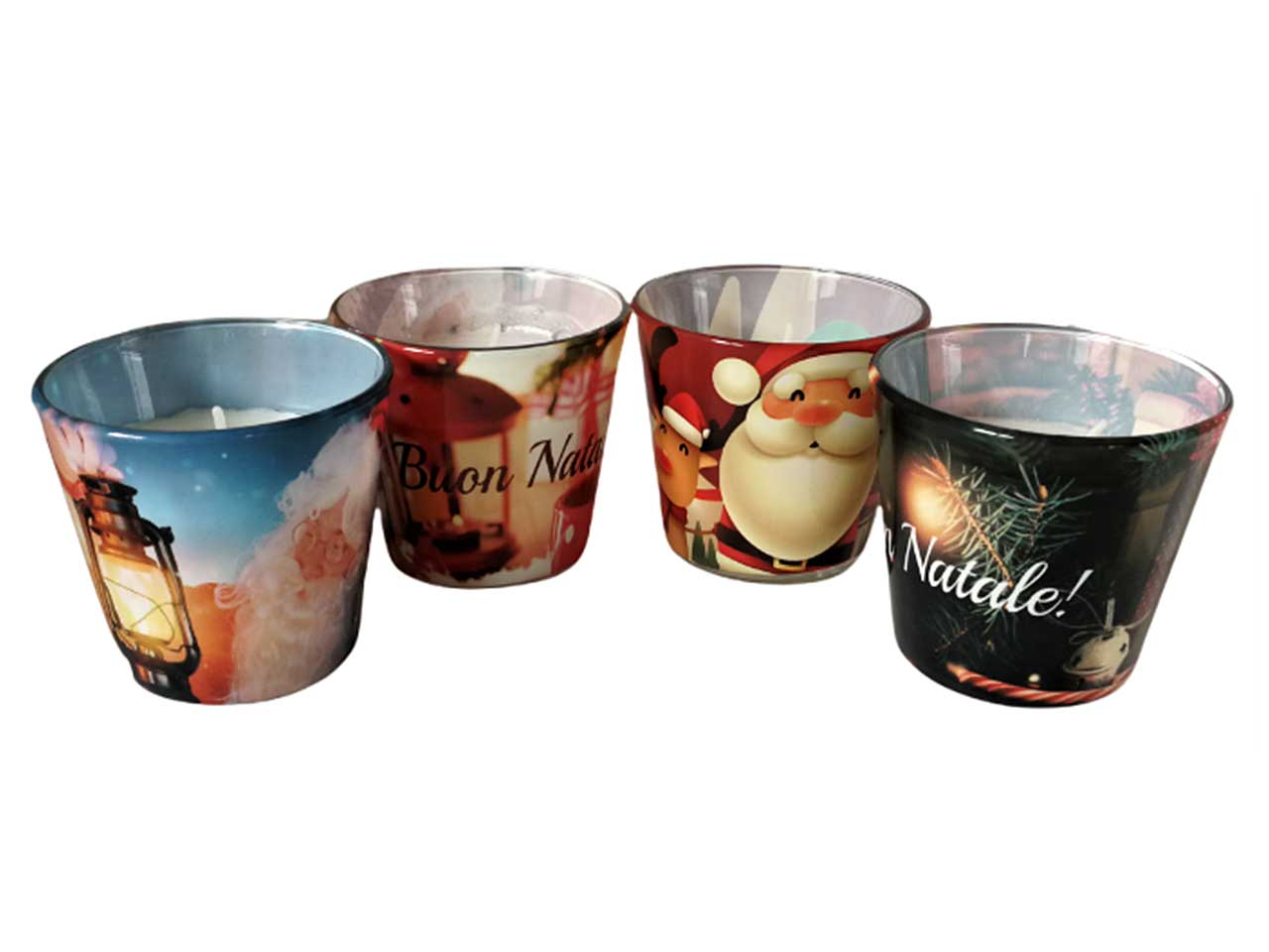 Candela bicchiere con decorazione natalizia