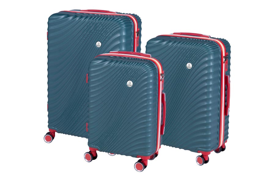 Set di trolley modello milano colore verde e rosso in abs con 4 doppie ruote , sacca a rete , elastico ferma indumenti e cerniera singola - il set è composto da 3 trolley