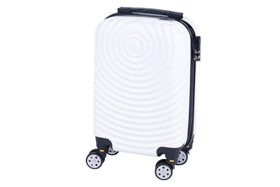 Trolley modello liberty colore bianco 33x22x48cm in abs con 4 doppie ruote, sacca a rete, elastico ferma indumenti e chiusura con ganci