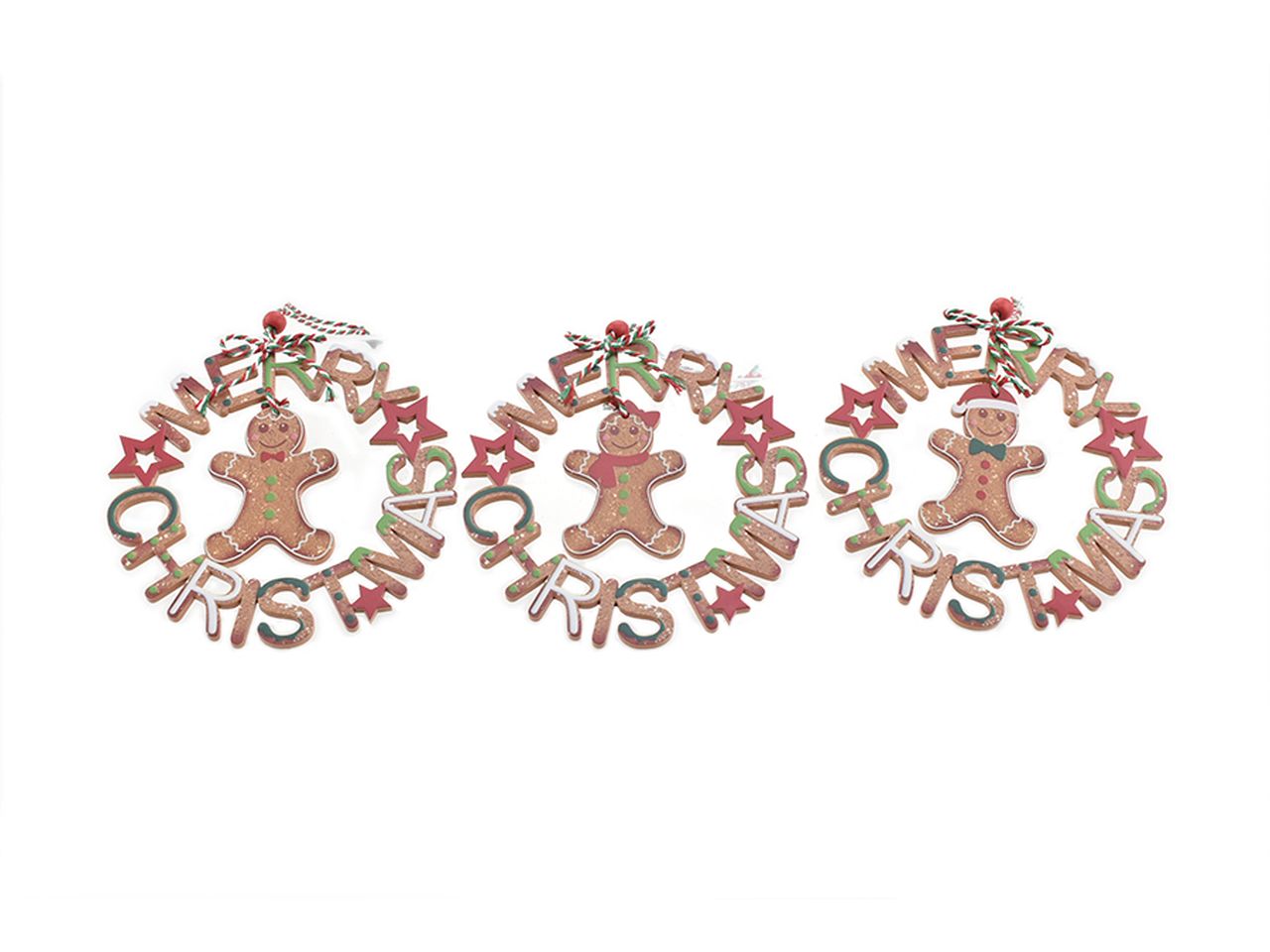 Appendino omino panzenzero misura 15x15cm con scritta merry christmas in 3 assortimenti