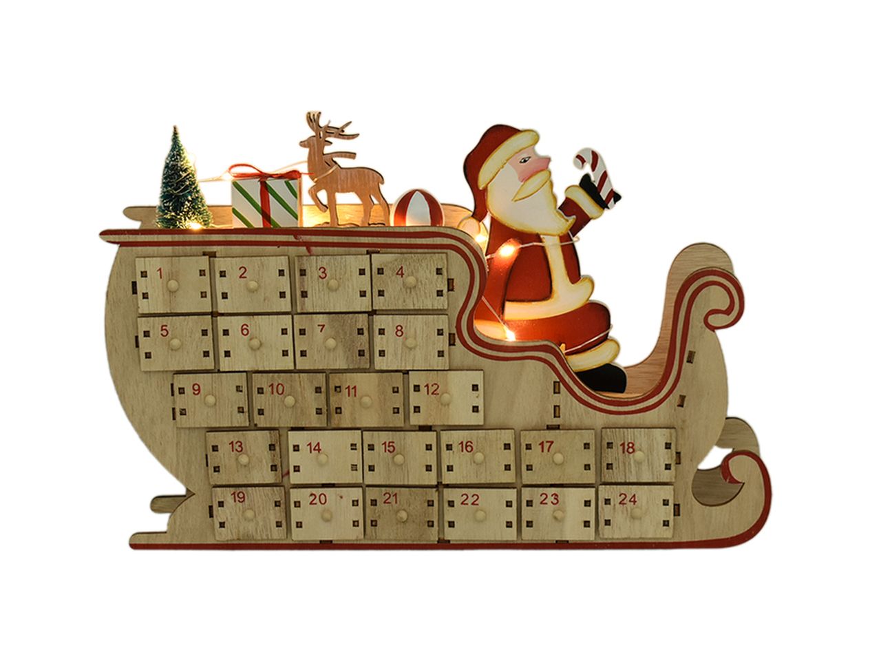 Slitta di babbo natale calendario dell'avvento misura 34,5x6x23,5cm