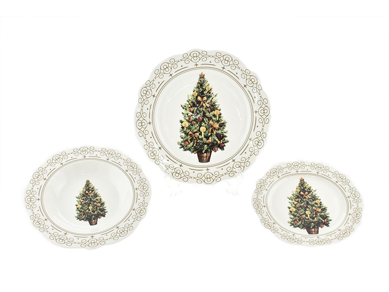 Servizio di piatti bonechina decorazioni natalizie - la confezione comprende 18 piatti