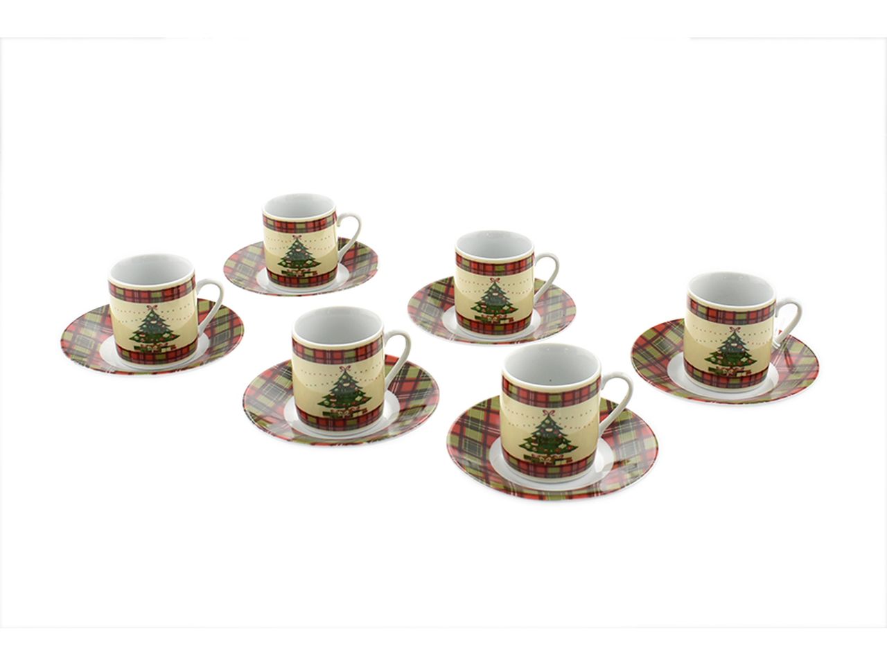 Tazzine da caffe' con piattini tondi decorazioni natalizie - la confezione comprende 6 tazzine e 6 piattini