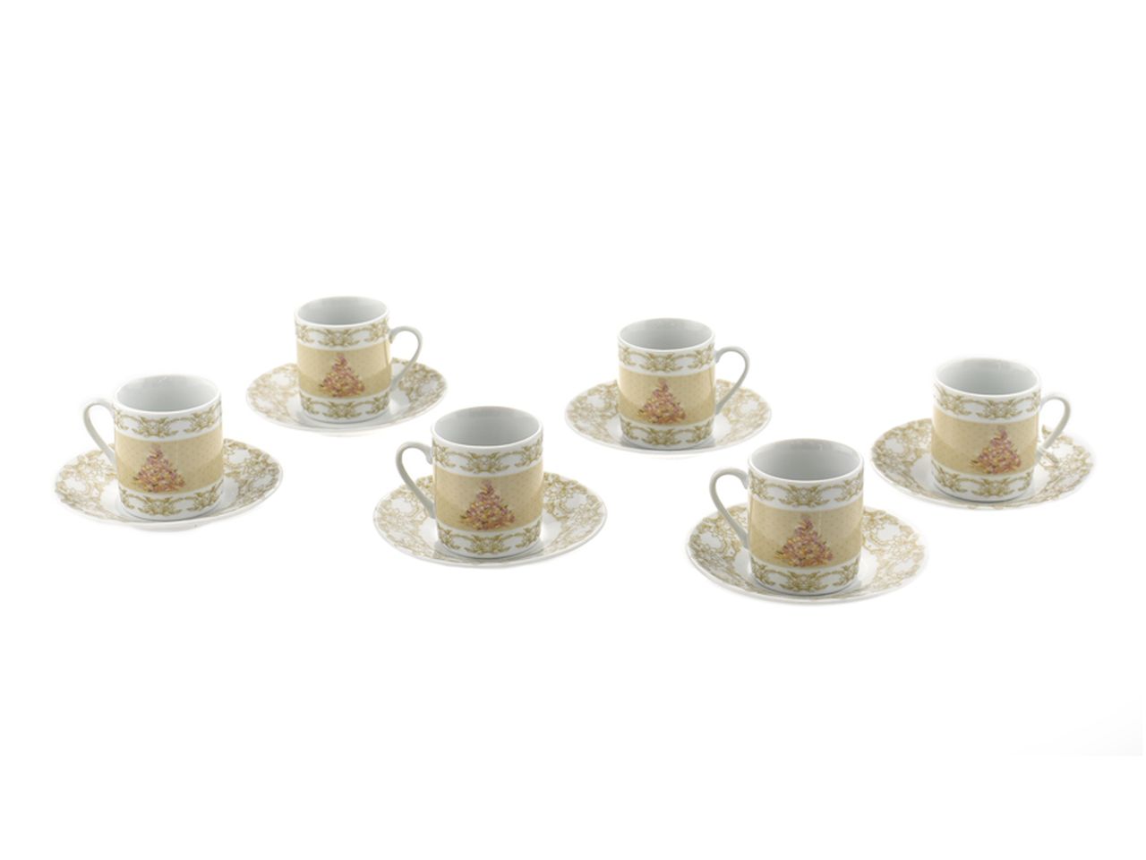 Tazzine da caffe' con piattini tondi decorazioni natalizie - la confezione comprende 6 tazzine e 6 piattini