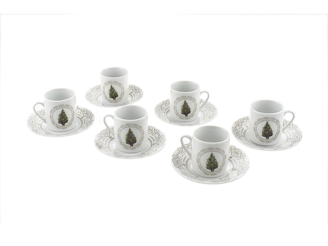 Tazzine da caffe' con piattini tondi decorazioni natalizie - la confezione comprende 6 tazzine e 6 piattini
