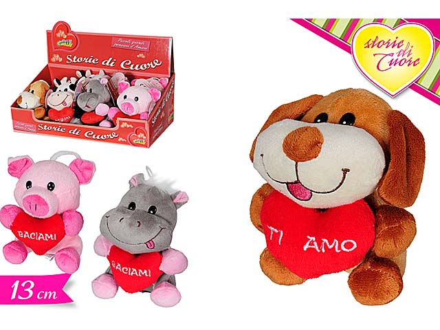 Animaletto 13cm con cuore modelli assortiti