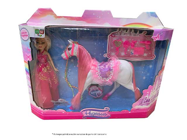 Bambola c/cavallo e acc.rosa toy0103