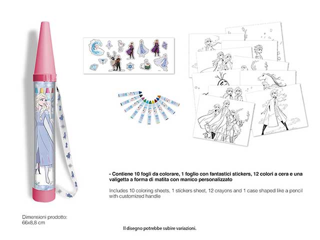 set da colorare mc contenitore con stickers, 10 fogli da colorare e 12 colori a cera frozen