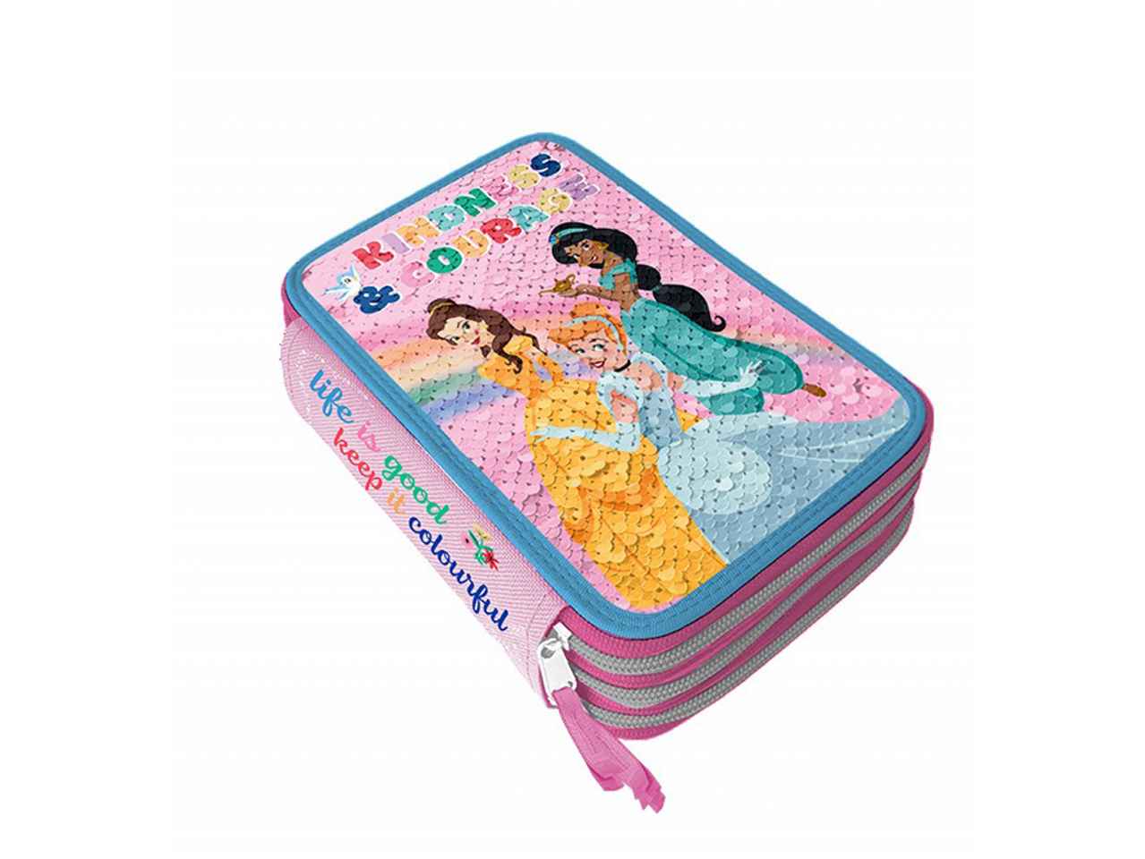 Astuccio 3 cerniere princess rosa in tessuto 6x12x19cm 530 g - 1 astuccio