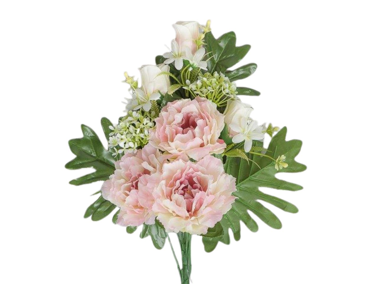 Mazzo frontale con peonie x8 h.43cm rosa