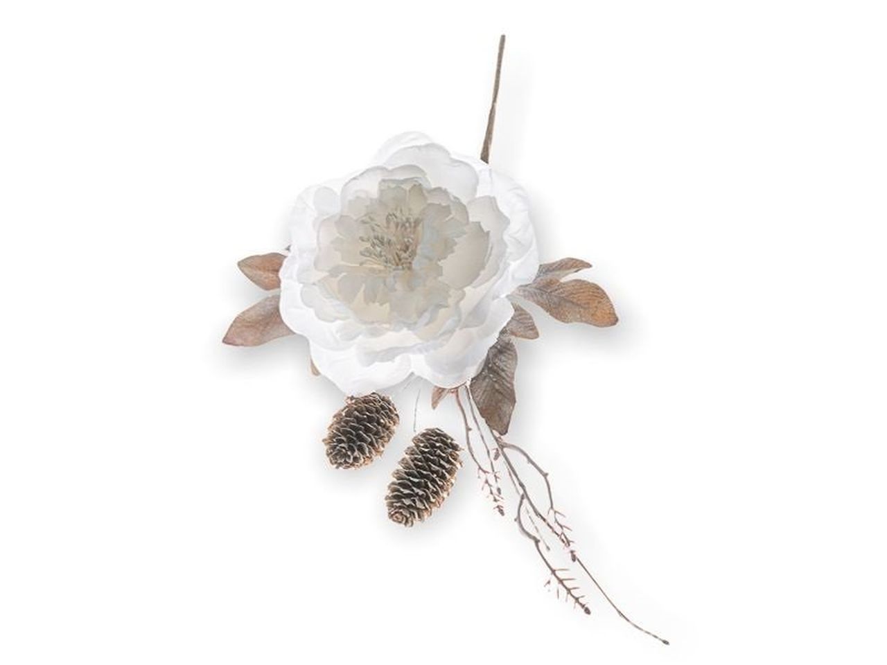Rametto di natale con peonia crema 36cm