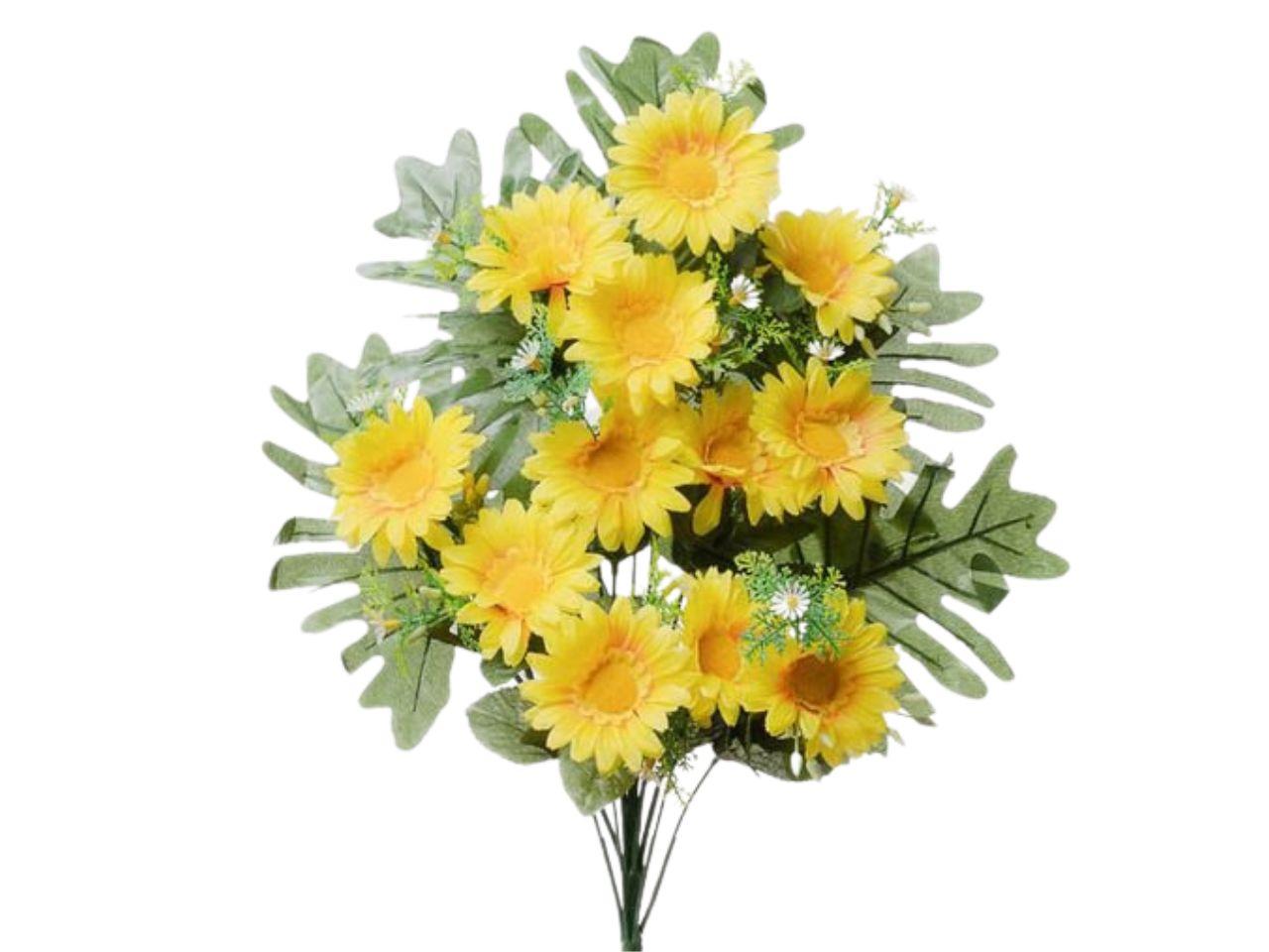 Mazzo frontale con mini gerbere x12 h.50cm giallo